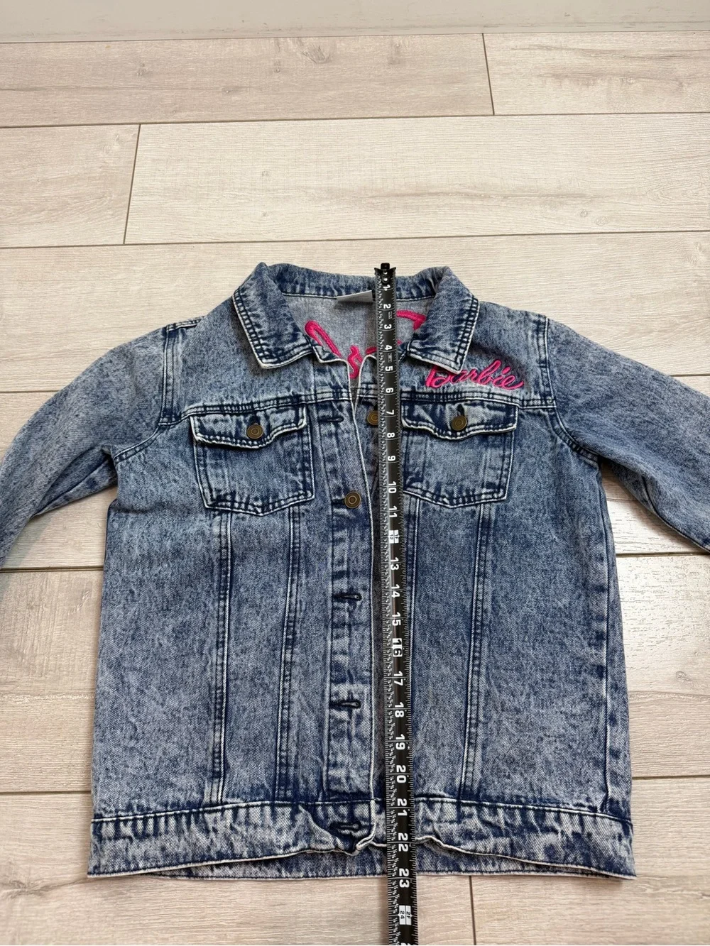 Barbie Denim Jacket Kids XL Embroidered Logo Blue Jean Jacket Youth XL